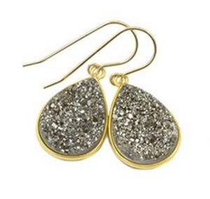 มาใหม่สีดำ Druzy พลอย925ต่างหูรูปลูกแพร์เงิน - Product Image 1