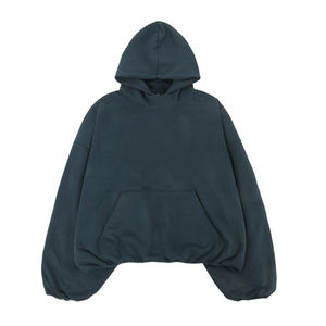 Custom 350gsm <b>Hoodie</b> <b>Oversized</b> Pullover <b>Black</b> Cotton Washed Puff Print Streetwear French Terry Embossed Boxy Plain Hoodies - Product Image 2