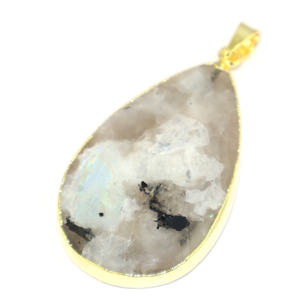 Pendentif en pierre de lune blanche de forme irrégulière, plaqué or 24 carats, en laiton, bijoux à la mode pour femmes, vente en gros - Product Image 2