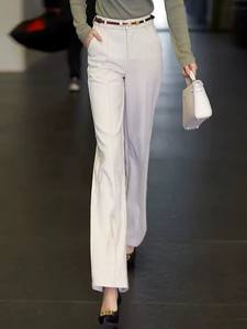 Traje Formal de Negocios para Mujer, Cintura Alta, Antiarrugas, Pantalones de Pierna Recta de Corte Regular con Bolsillos - Product Image 3