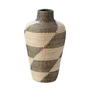 Intage seagrass enrollado azul bohemio hecho a mano, accesorios para el hogar, jarrón nórdico de diseño personalizado - Product Image 4