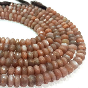 Cuentas facetadas de piedra lunar Rondelle de chocolate natural de 8 a 9mm vendidas por hebra de 10 pulgadas de largo - Product Image 1