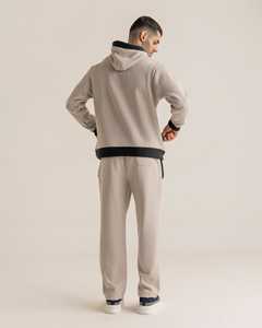 Vêtements de sport sur mesure en gros, vêtements de sport d'hiver, ensemble de survêtement beige pour homme, survêtement de jogging avec bordure contrastée, streetwear urbain - Product Image 2