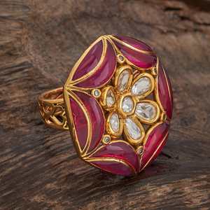 แหวนแฟชั่นคุนดัน - แหวนแต่งงาน ฟรีไซส์ ประดับเพชรทรงปรินเซสคัท ชุบทอง - Product Image 3