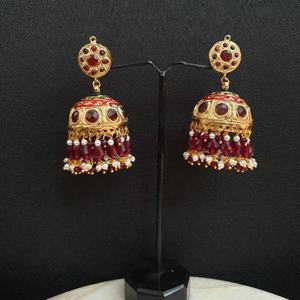 ต่างหู jadau jhumki ห่วงสแตนเลสและสตั๊ดลายตัวเลขสำหรับงานเลี้ยง - Product Image 2