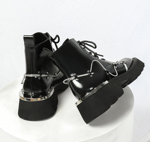 נשים הכי חדש מתכת לקצץ מגפי קרסול שרוכים עבים מגפי מסיבת נעלי נופש לנשים סתיו חורף אופנה פנאי בוטות - Product Image 4