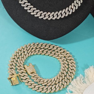 Cadena Cubana Hip Hop con Incrustaciones de Diamantes Moissanite Incoloros de Dos Hileras en Plata 925, Collar con Colgante Brillante para Raperos a la Moda - Product Image 4