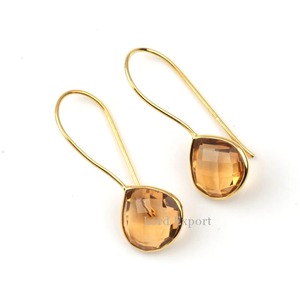 Best Selling 18K Gold Plated 925 Silver Drop <b>Earrings</b> Handmade 12mm Heart Shape Champagne Hydro Quartz Gemstone Fine <b>Dangle</b> - Product Image 5