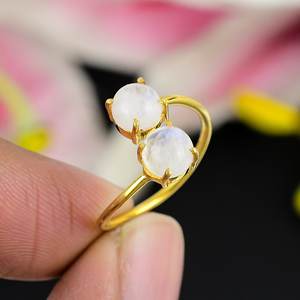Hot Selling Vintage 925 Sterling Silver Gold Plated <b>Ring</b> Trendy Natural Rainbow Moonstone Gemstone Oval Cut Fine Weddings - Product Image 3