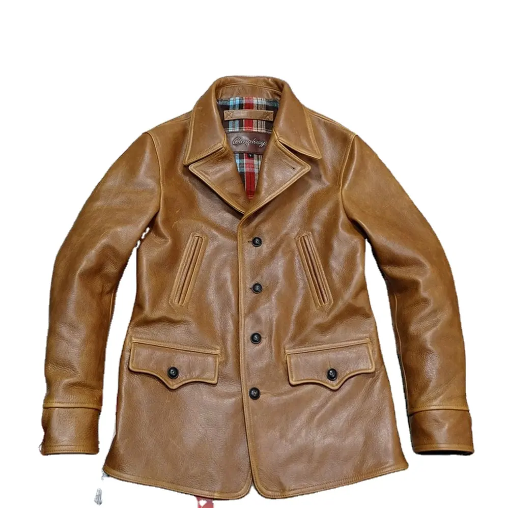 Jaqueta masculina de couro genuíno, cera, couro de qualidade, estilo clássico, para inverno