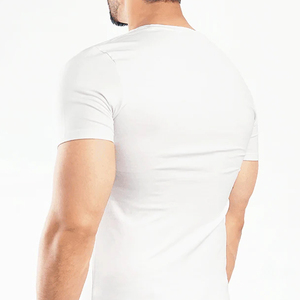 Camiseta de gran tamaño con cuello en V para hombre, de talla grande, de algodón, poliéster, patrón sólido, Jersey, tela, ropa de calle, venta al por mayor - Product Image 5