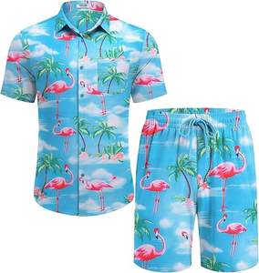 Conjunto de 2 Piezas de Verano para Hombre, Estilo Hawaiano, Estampado 3D, Tejido de Punto a Rayas, Mangas Cortas, Casual, Transpirable, Trajes Cortos, Conjuntos Casuales, Cómodos - Product Image 1