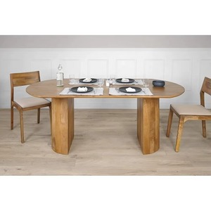 Table à manger en bois massif 200 CM Texture de bois riche Design élégant Style industriel moderne Meubles de salle à manger durables Atelier - Product Image 5