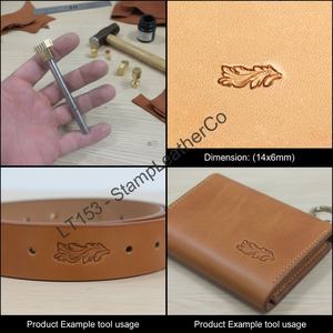 LT153 Sello de cuero con borde en relieve de hoja de roble 14x6mm (5/9 \ "X 3/13 \") Producto artesanal - Product Image 1