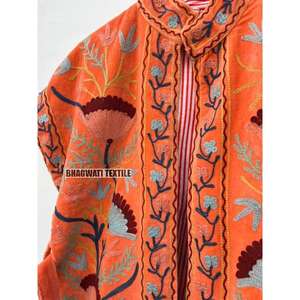 Vestes Sujani orange brodées à la main Broderie traditionnelle indienne Respirant Plus Size doublé de viscose Très beau" - Product Image 5