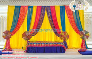 Tradicional Rajasthani Mehndi Night Stage Decor Designer Mehndi DJ Night Stage Decoration Elegante Mehndi & Sangeet Night Stage - Product Image 6