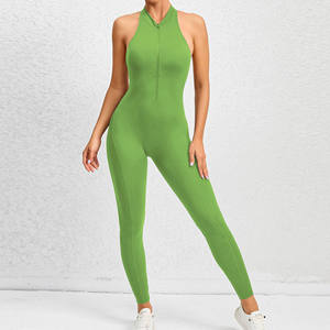 Mono Deportivo Ajustado con Cierre para Mujer, Costuras Planas, para Gimnasio, de una Pieza, sin Mangas, con Leggings - Product Image 1