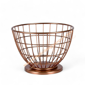 Round Metal <b>Wire</b> Basket with <b>Grid</b> Design and Raised Base Copper Looking Decorative Fruit or Storage Bowl for Kitchen and Dining - Product Image 2