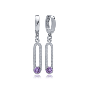 Février Améthyste Pierre de naissance 12 mm Hoop Dangle Boucles d'oreilles Turc En Gros 925 En Argent Sterling Artisanat Fine Jewelry - Product Image 3