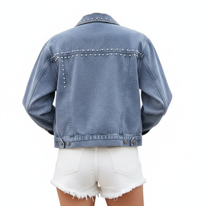 Chaqueta Vaquera Vintage para Mujer, Transpirable, Corte Regular, Lavada, con Remaches Decorativos, Informal, con Solapa, Corta, de Color, para Invierno, Primavera y Verano - Product Image 2