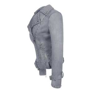 แจ็กเก็ตหนังสำหรับผู้ชายทรงสลิมฟิตเสื้อแจ็กเก็ตหนังสำหรับผู้หญิงปรับแต่งโลโก้ได้ตามต้องการ - Product Image 4