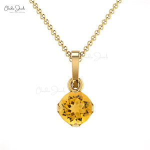 Haute qualité 14K or massif Solitaire pendentif minimaliste bijoux véritable jaune Citrine pierres précieuses pendentifs fins breloques en gros - Product Image 2