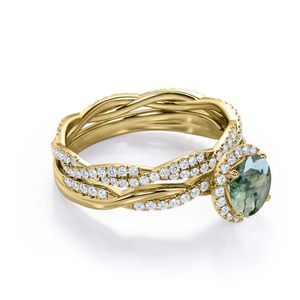 Classic Moss Agate Moissanite Bridal <b>Ring</b> <b>Set</b> 925 Sterling <b>Silver</b> Rose Gold Plated Prong Setting Third Party Certified <b>Rings</b> - Product Image 5