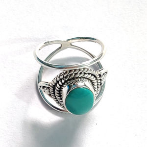 12X9มม. พลอยสีเทอร์ควอยส์ธรรมชาติ925เงินสเตอร์ลิงของขวัญคริสต์มาสแหวน5.18gm เจ้าหญิงอัญมณีเพชร Cabochon - Product Image 5