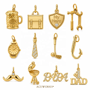 Charmes de papa |   Pendentif en acier inoxydable plaqué or PVD 18K pour homme, avec breloques outils, bière, golf, pêche, barbecue, grill, cravate, montre – Cadeau Fête des Pères - Product Image 3