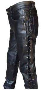 Pantalón de cuero de vaca grueso personalizado para hombre con cordones laterales jeans modelo impermeable chaqueta de cuero para hombre 2025 - Product Image 4