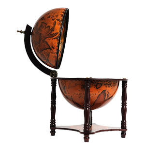 Globe Bar 13 pouces rouge avec support en bois à 4 pieds Armoire à liqueur de style vintage pour la décoration de la maison et du bureau - Product Image 3