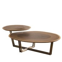 Grande table basse décorative pour la maison moderne antique avec base en acier inoxydable poli argenté simple et affichage en verre à double plateau