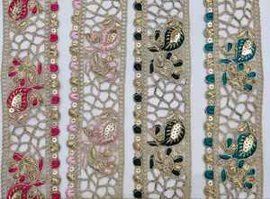 Cintas y cordones bordados a máquina por encargo en cuatro colores 2 pulgadas de ancho Varios diseños para vestidos de novia - Product Image 3