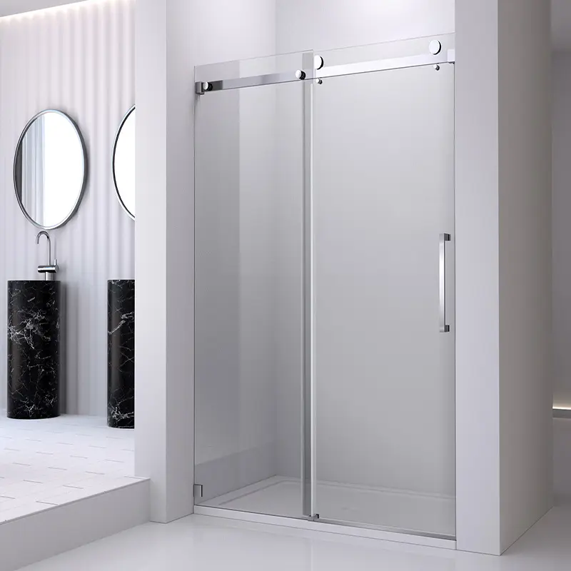 Thiết kế khách sạn Chrome Phòng tắm kính cường lực không khung đơn trượt phòng tắm vòi hoa sen cửa