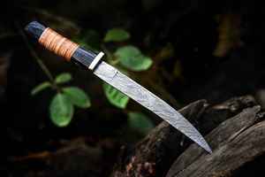 Couteau à filet en acier damas fait à la main en cuir manche en bois couteau de pêche tranchant de rasoir avec gaine en cuir - Product Image 2