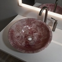 Comptoir de vanité et évier en pierre de quartz rose de cristal de marbre naturel de surface solide et personnalisé pour salle de bain de luxe