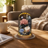 Ensemble cadeau de fleurs préservées de luxe dans un dôme en verre, rose éternelle de qualité supérieure avec boîte cadeau et sac pour mariage, Saint-Valentin, décoration de la maison