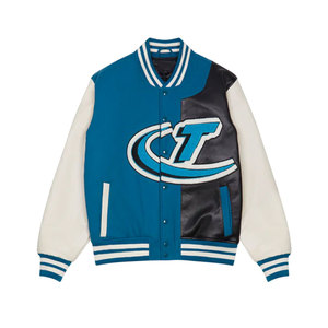 Chaquetas con letras de béisbol de chenilla bordadas de lana con logotipo personalizado para hombre, chaqueta universitaria de manga de cuero en blanco Vintage con cuello levantado - Product Image 1