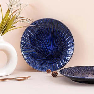 Modern Blue Sapphire Textured <b>Ceramic</b> <b>Plate</b> Set of 4 10.5 Inch for Parties - Product Image 4
