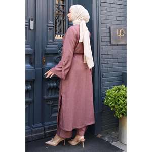 Ensemble kimono chic noir 2 pièces à col rond, longueur midi, 100% polyester - Product Image 4