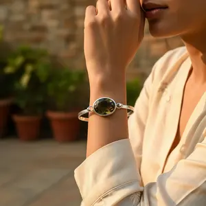 Brazalete de Plata 925 con Citrino, Elegante Joyería de Piedras Preciosas, Regalo, Pulseras y Brazaletes de Cristales - Product Image 1