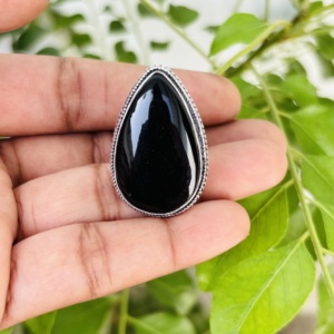 Bague en argent sterling 925 avec pierre précieuse en onyx noir d'origine, forme poire, tendance, vente en gros, prix d'usine, bijoux pour femmes - Product Image 3