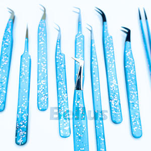 Pinzas de pestañas de volumen con logotipo personalizado, revestimiento de purpurina azul cielo, punta de precisión sostenible de acero inoxidable, herramientas de extensión de pestañas - Product Image 6