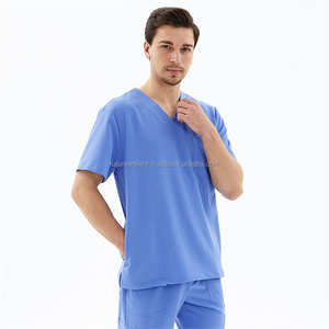 Hombres de alta calidad Scrubs Doctor uniforme médico de enfermería Scrubs para hombres de manga corta con cuello en V suave Spandex verano Hospital Scrubs - Product Image 3