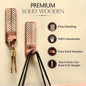Stylish Wooden Adhesive <b>Hooks</b> With <b>Key</b> Holder Decorative Sticky <b>Wall</b> <b>Hooks</b> for Clothing <b>Key</b> Storage No Damage to Drywall - Product Image 4