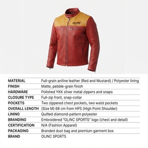 Blouson en cuir d'agneau véritable rouge personnalisé avec empiècements moutarde, style moto pour homme, vêtement d'extérieur, tenue de course moto et automobile OEM - Product Image 6