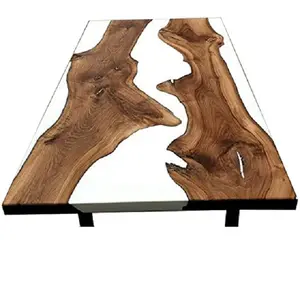 Customized handmade craft clear table top epoxy resin coating Wood Home Decorative White Coffee table Furniture For Office