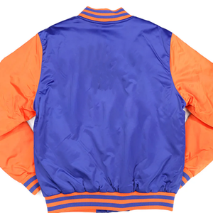 Chaqueta Bomber Unisex de Primavera de Alta Calidad, Personalizada, de Seda/Algodón, Casual, Reversible, Impermeable y Cortavientos, con Frente Azul Rey y Cuerpo Naranja - Product Image 4