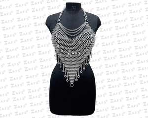 Cotte de mailles traditionnelle élégante en aluminium pour femmes haut à licou médiéval modèle fantaisie en métal pour Ren Faire Halloween Costume mode - Product Image 2