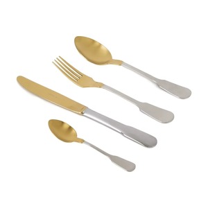 Stainless Steel <b>Set</b> Of 5 Pcs Flatware Ideal <b>For</b> Kitchen Tabletop Dining Home Use Gold Color Plated Cutlery Round Handle - Product Image 2